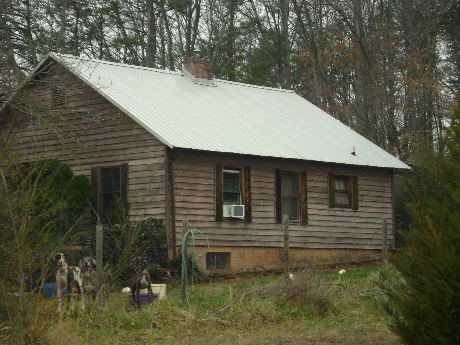 White metal roof on an old wood sided farmhouse, from a Metal Roof Installation job in Fox River Grove